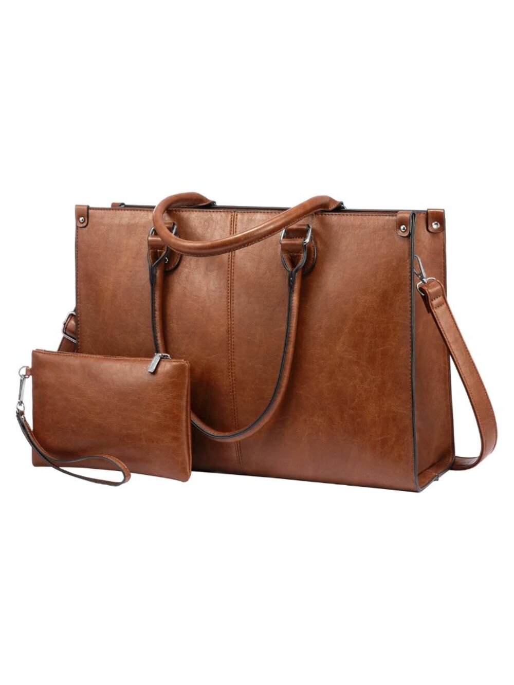 17.3 Inch Laptop Tote Bag Faux Leather Work Bag with Clutch Waterproof